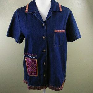 Studio Ease Short Sleeved Embellished Denim Shirt 12P NWT